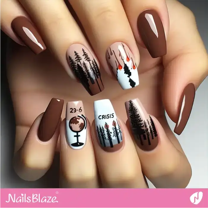 Rising Heat and Drought Brown Nails Design | Climate Crisis Nails - NB2676